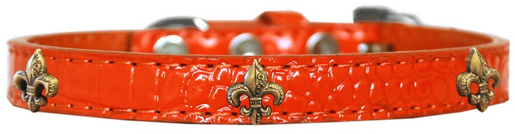 Bronze Fleur De Lis Widget Croc Dog Collar Orange Size 20